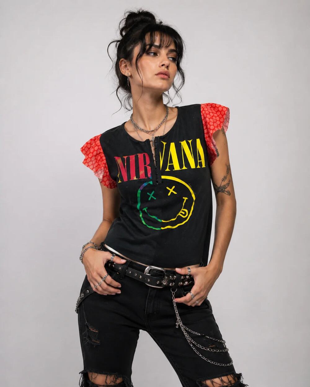 Upcycled Ruffle Sleeve Nirvana Top